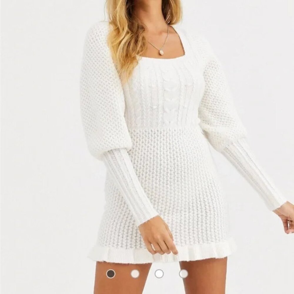 ASOS Winter / Fall White Multi Pattern Cable Knit SWEATER DRESS Scoop Neck SZ 8